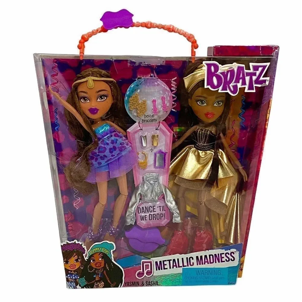 NIB BRATZ Yasmin & Sasha Metallic Madness 2 Dolls & Accessories Set.